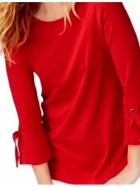 J.Jill Bright Red Long-Sleeve Top Pima Cotton Tie-sleeve tee size XL